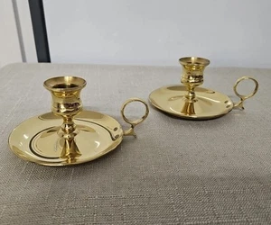 Baldwin Solid Brass Chamberstick Candlestick Finger Candle Holders Pair Vintage  - Picture 1 of 8