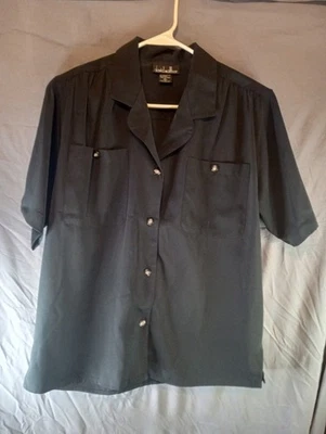 David Matthews negro manga corta para hombre con botones talla 6 Foto 1 de 3