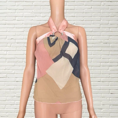 Vintage Y2K Halter Top - Pink Chiffon Geometric Print - Xoxo Deadstock NWT - Image 1 of 4