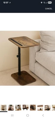 Adjustable C-Shaped Swivel Side Table 40x30x(45-81)cm Grey Coffee Tray - Image 1 of 4