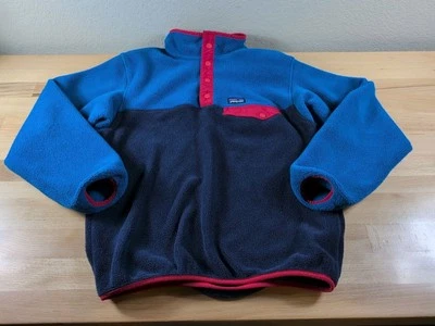 Patagonia Synchilla Kids Size XL (14) Blue/Red 1/4 Snap Pullover Sweatshirt - Image 1 of 4
