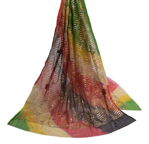 Estola Larga Sushila Vintage Multicolor Mezcla Dupatta Gasa Seda Bordada - Imagen 1 de 9