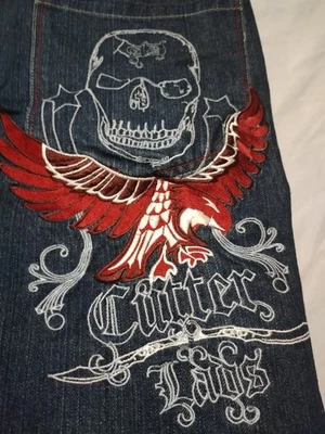 Artful Dodger Calavera Diseñador Bordado HipHop Suelto Jean Pantalones Cortos Talla 40x14 Foto 1 de 4