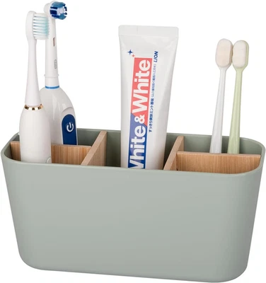 Suportes para escova de dentes para banheiros, suporte para escova de dentes de bambu com 5 slots banheiro - Imagem 1 de 4