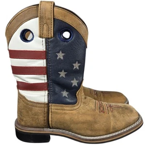 Cody James Stiefel Jungen 3 Leder US Flagge Western breite eckige Zehenpartie Sterne Streifen - Bild 1 von 11