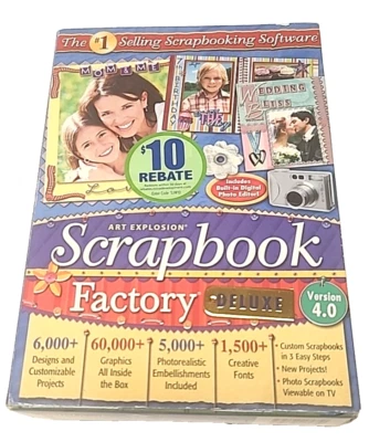 Scrapbook Factory Deluxe Version 4.0 Software Photo Art Explosion DVD Sealed NEW - Image 1 of 4