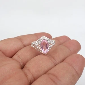 Natural Morganite Gemstone 925 Sterling Silver Jewelry Partywear Ring For Her - Picture 1 of 4