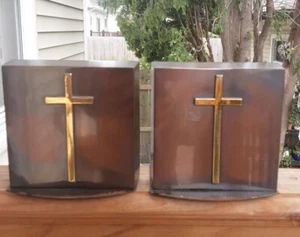 Mid Century Modern Metal Bookends with Cross - Picture 1 of 8