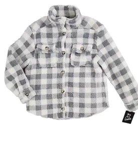 Art Class Sherpa Fleece Jacket Girls Size Lg (10/12) Gray White Check Button Up - Picture 1 of 7