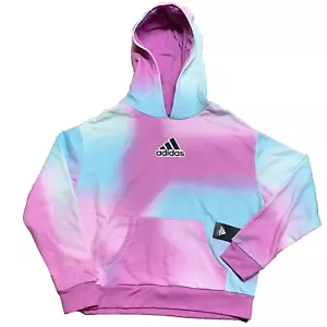 Adidas Girls Hoodie Large (14) Tie Dye Swirl Aqua Blue/Pink Pullover Hooded - Picture 1 of 8