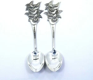 2 Vintage EJT Sterlingsilber Weihnachten Frieden Taube Demitasse 4" Teelöffel - Bild 1 von 4