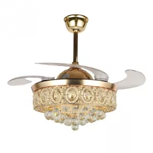 42" Crystal Chandelier Invisible Ceiling Fan 3-Color 3-Speed Fandelier w/Remote - Picture 1 of 18