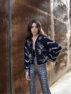 ZARA Navy Bestickte Pailletten Perlen Jacke Limited Edition XS - Bild 1 von 16