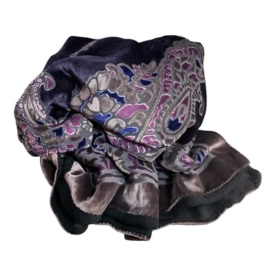 Cachecol vintage de seda veludo burn-out roxo lavanda paisley caprichoso bruxa  - Imagem 1 de 4