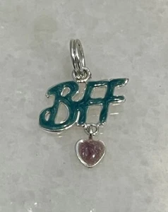 Sterling Silver 925 Blue Pink Enamel BFF Best Friend Forever Heart Pendant Charm - Picture 1 of 3