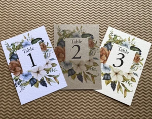 Burnt orange navy flowers wreath TABLE NUMBERS cards frame wedding seating decor - Picture 1 of 13