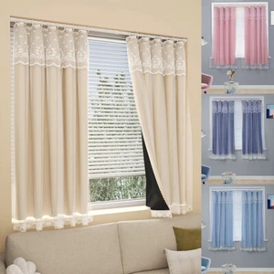 Double Layer Lace Blackout Valance Kitchen Bedroom Window Curtains Drapes - Picture 1 of 26