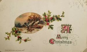 ANTIKE GEPRÄGTE Schneeflocke WEIHNACHTEN Postkarte (JOHN WINSCH) Holly 1913 PR - Bild 1 von 3