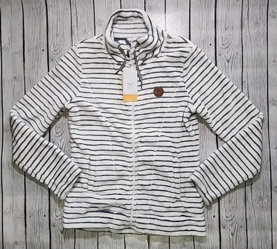 NOVA Jaqueta Feminina Roxy XL Esquimó WarmFlight Lã Zíper Completo Listra Branca Azul - Imagem 1 de 4