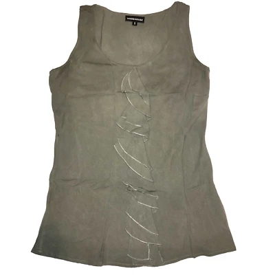 Warehouse Khaki Silk Mix Twill Ruffle Detail Sleeveless Top UK 8-10 exc cond y2k - Image 1 of 4