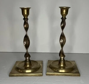 VTG Historic Charleston Reproductions Ribbon Twist 8" Brass Candlesticks Regency - Picture 1 of 8