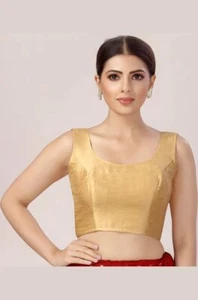 Rundhals Dupion Seide ärmellos Rücken offen Partykleidung Choli nicht gepolstert Sari Top  - Bild 1 von 15