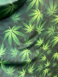 Grün Nylon Stretch Spandex Marihuana Gras Stoff Meterware - Bild 1 von 1