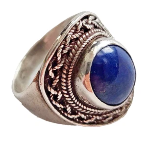 RING Vtg Blue Lapis Lazuli 925 Sterling Silver Cabochon Stone Size 6.75 US 6.5 g - Picture 1 of 6