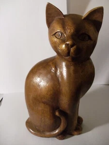 jolie statuette bois - figure de chat assis - bon etat - Picture 1 of 15