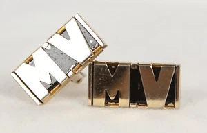 Gemelos SWANK vintage con iniciales MV tono dorado metal monograma - Imagen 1 de 5