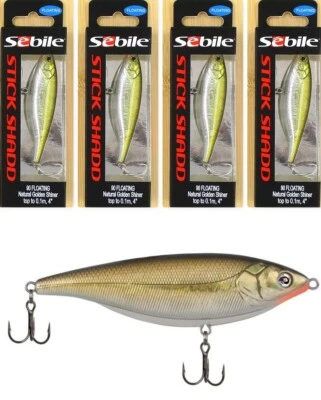 (4) Iscas flutuantes Sebile Stick Shadd 90 3 1/2" 1/2 Oz brilho dourado natural - Imagem 1 de 4