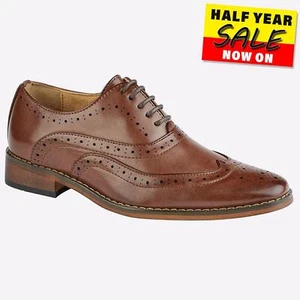 Goor Covina Junior Klassisch Formell Smart Mode Brogue Schuhe Brown - Picture 1 of 1