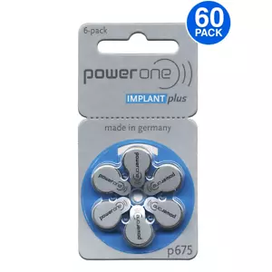 60 Power One Mercury Free Hearing Aid Batteries Size: 675P Cochlear Implant - Picture 1 of 6