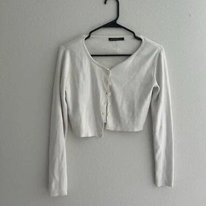 Brandy Melville White Cardigan Ribbed Crop Women's Athelia Knit Top Ivory - Picture 1 of 4
