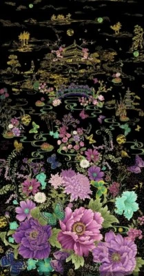 Shizuka•Asian Floral Butterfly Fabric Panel! 24" x 45"•GORGEOUS Panel! FastShip - Image 1 of 4