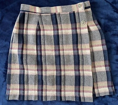 Falda corta envolvente a cuadros diseño Paul Harris vintage tweed caprichosa cintura preppy 26 Foto 1 de 4