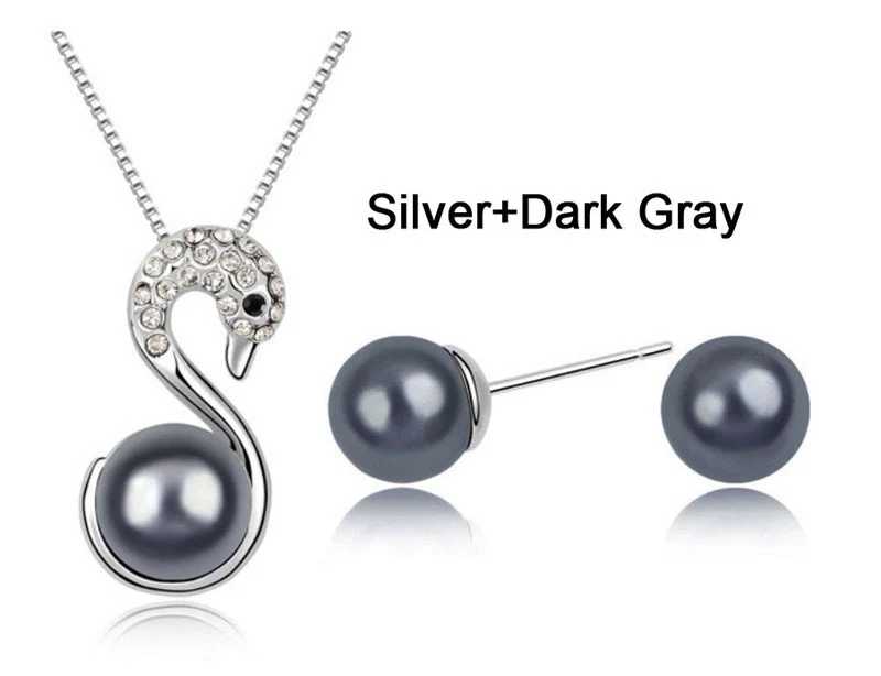 set completo PERLA - CIGNO  cristalli  collana,orecchini,DA DONNA ARGENTO - NERO - Immagine 1 di 1