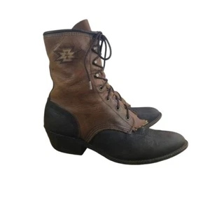 Vtg 80s 90s victorian granny western lace up boots women 7.5 USA - Picture 1 of 14