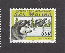 Dog Art Head & Body Portrait Postage Stamp Alaskan Malamute San Marino 1994 Mnh