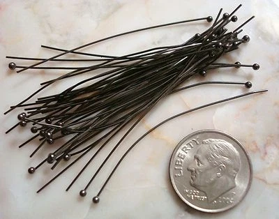 40 alfileres de cabeza de bola chapados en metal negro alfileres de cabeza de joyería de 2 pulgadas de largo FPS067 Foto 1 de 2