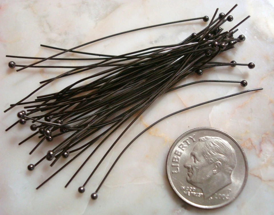 40 alfileres de cabeza de bola chapados en metal negro alfileres de cabeza de joyería de 2 pulgadas de largo FPS067 Foto 1 de 2