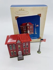 Hallmark Keepsake Ornament Schoolhouse and Flagpole set #5 In Series 2003 - Picture 1 of 9