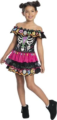 Day of the Dead Skeleton Girl Dia Muertos Fancy Dress Up Halloween Child Costume - Image 1 of 2