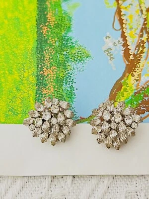 Pendientes Christian Dior Vintage Años 60 Cristal Entero Transparente Flor Marquesa Clip Foto 1 de 4