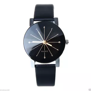 Fashion Womens Black Dial Leather Stainless Steel Date Analog Quartz Wrist Watch - Picture 1 of 6
