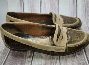 Womens Aquatalia Patent Leather Croc Slip On Loafers Size 7 Brown - Picture 1 of 6