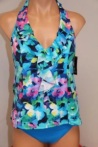NWT INC International Concepts Swimsuit Bikini Tankini 2pc set Sz 8 Blue Halter - Bild 1 von 6