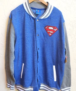 Superman Varsity Style Sweatshirt Jacket Mens XL Soft Snap Up Embroidery Logo - Picture 1 of 10