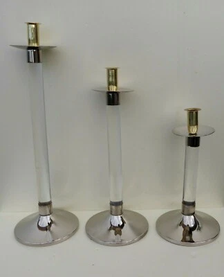 XXL 3 candelabros lucite cromo y latón Jones Hollis, Karl Springer vintage ret Foto 1 de 4