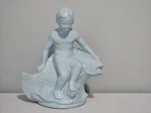 Vintage Robinson Ransbottom Pottery Boy Riding Fish Statue - Picture 1 of 10